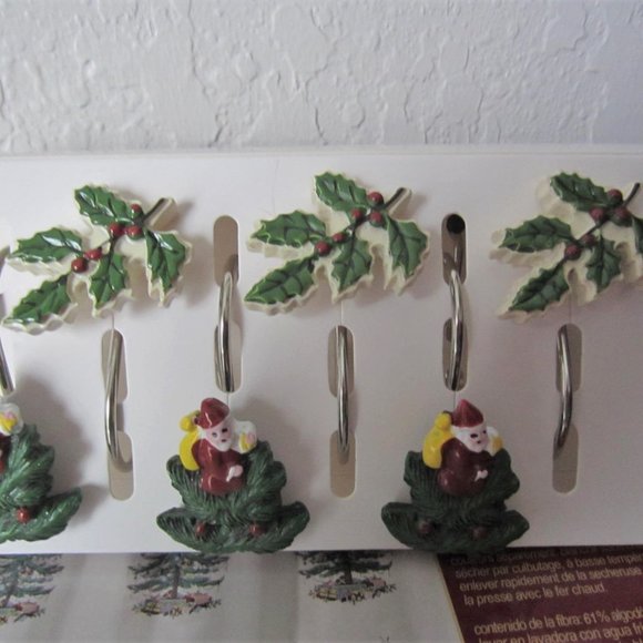Spode Christmas Tree Fabric Shower Curtain and 12 Hooks--NIP - Picture 8 of 10